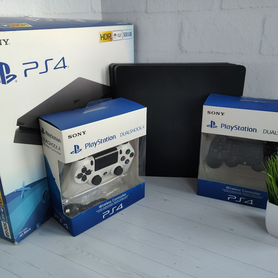 Playstation 4 Slim 1tb + 2 геймпада, подписка