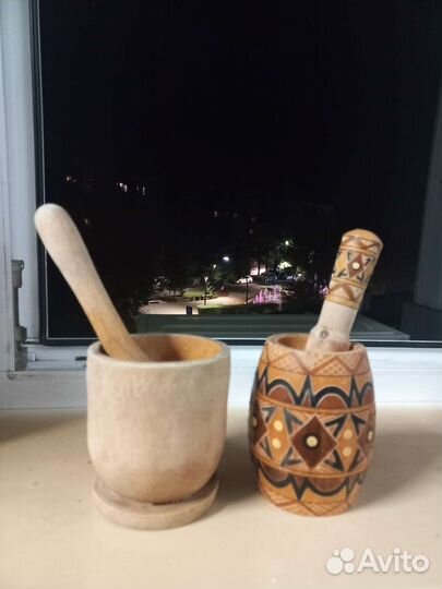 Ступка с пестиком 2 шт, натуральное дерево