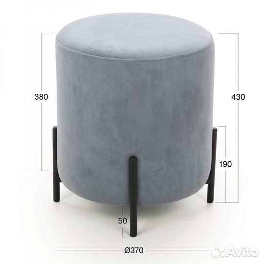 Пуф Beneli шарль, круглый, серый, велюр, для гости