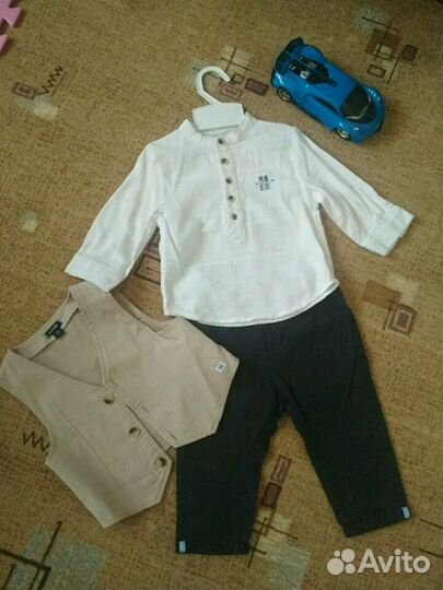 Костюм тройка на мальчика. Джинсы, льняная рубашка