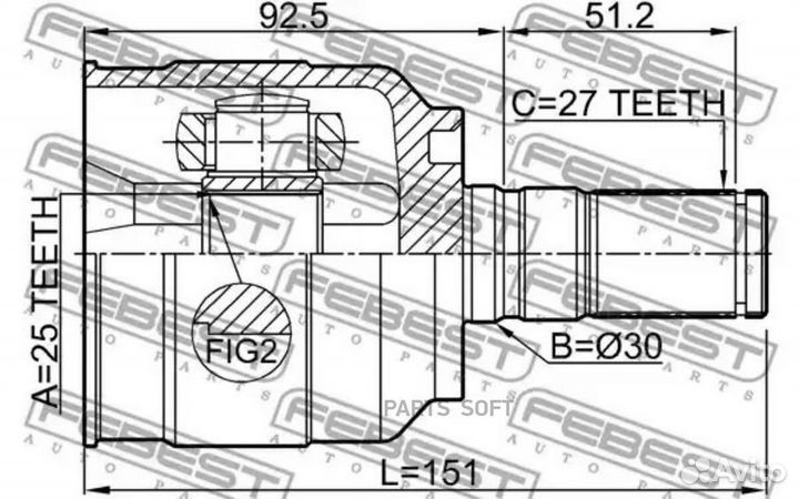 ШРУС внутренний левый 25X30X27 hyundai sonata YF 1