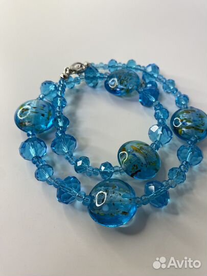 Голубые бусы муранское стекло 45 см