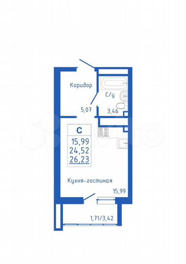Квартира-студия, 26,2 м², 22/25 эт.