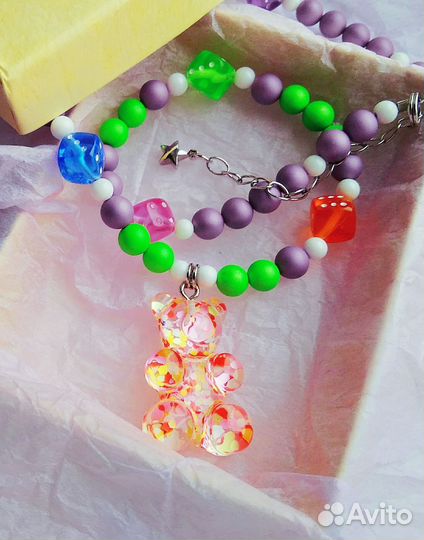 Колье чокер бусы с мишкой