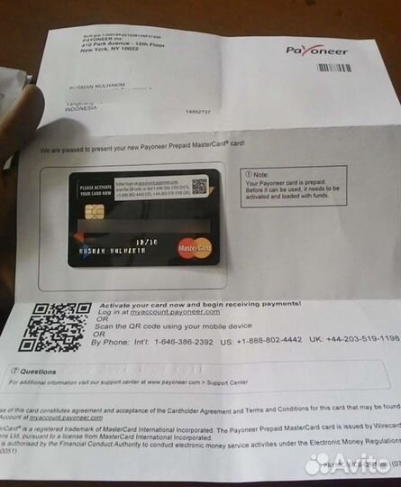 Получение card Payoneer / карта Payoneer