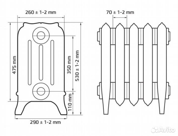Радиатор чугунный iris 350 4 секции IR 350-4s