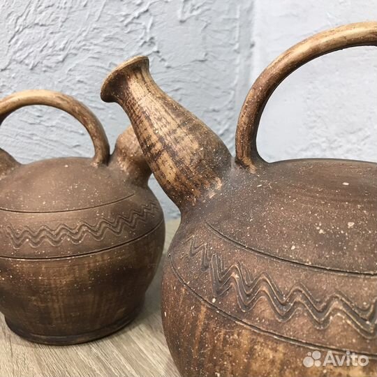 Кувшин чайник глиняный ручной работы