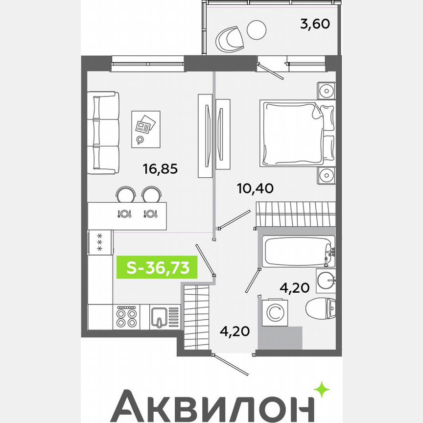 1-к. квартира, 36,7 м², 4/12 эт.