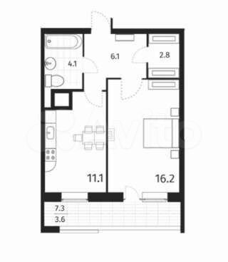 1-к. квартира, 47 м², 8/16 эт.