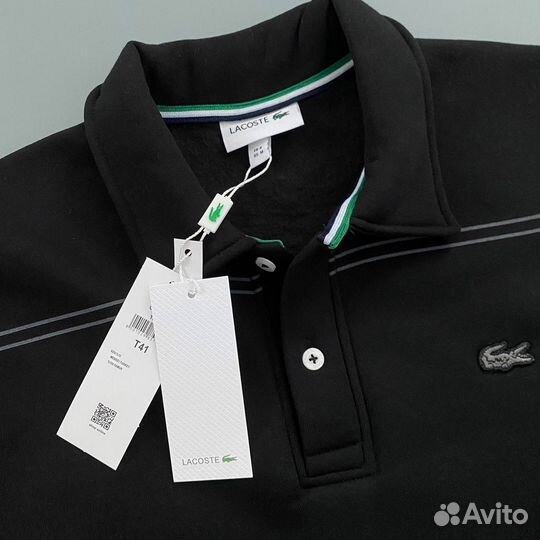 Свитшот lacoste на пуговицах черный (флис)