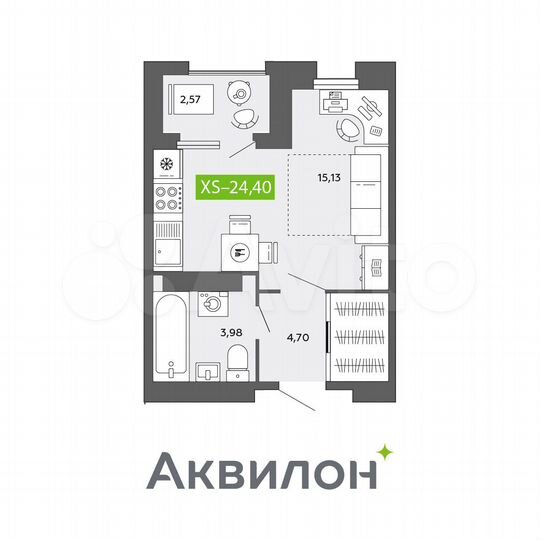 Квартира-студия, 24,4 м², 15/16 эт.