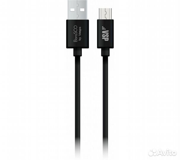 Дата-кабель borasco USB - Micro USB, 2А 1м, черный