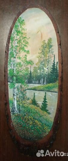 Картина на срезе дерева