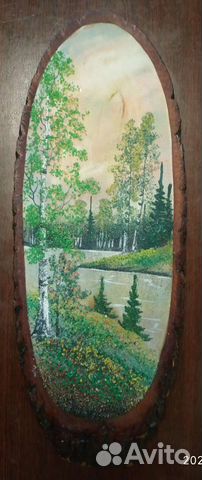 Картина на срезе дерева