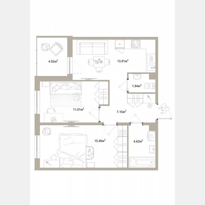 2-к. квартира, 55,6 м², 4/12 эт.