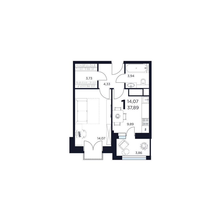 1-к. квартира, 37,9 м², 8/12 эт.