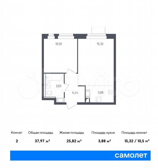 2-к. квартира, 38 м², 8/12 эт.