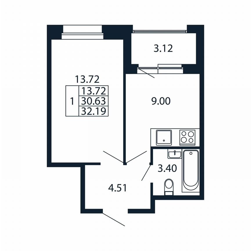 1-к. квартира, 33,8 м², 4/12 эт.