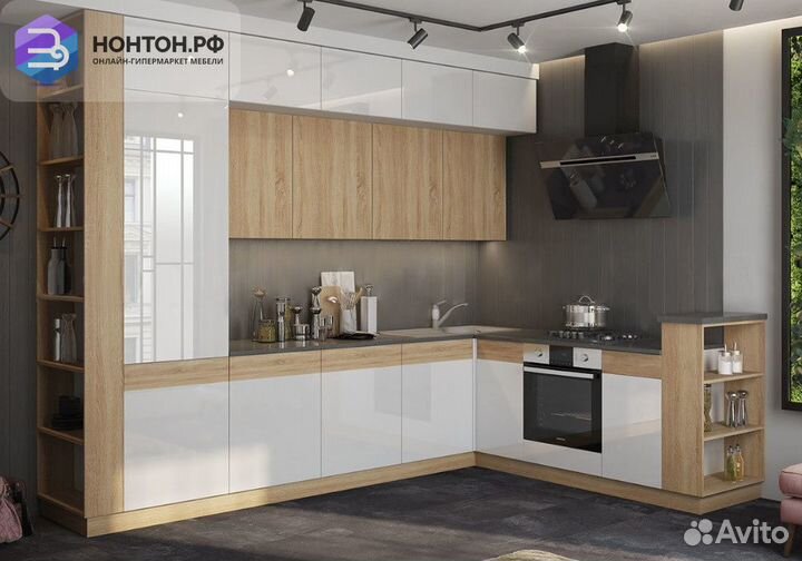 Кухня угловая Техно-5 3.2 на 2.24 м сонома / белый