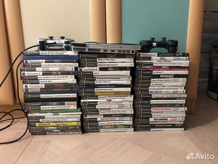Sony Playstation 2 slim + 2 джойстика + 68 игр