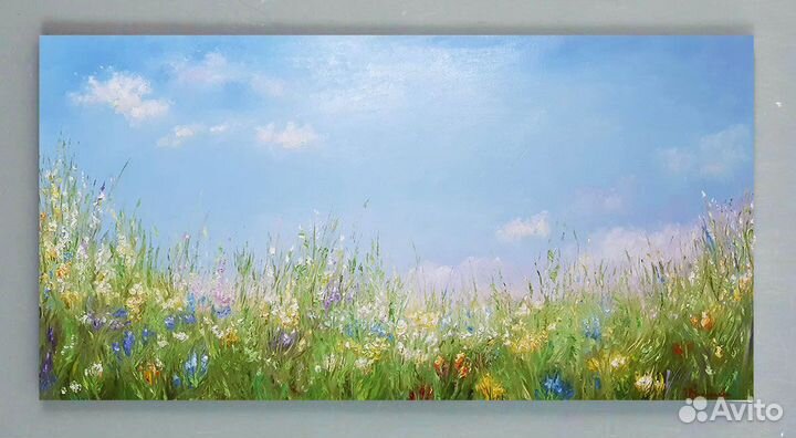 Картина с ромашками полевые цветы Летний пейзаж