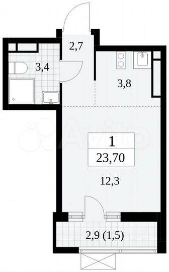 Квартира-студия, 23,7 м², 11/15 эт.