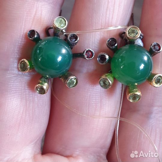 Серьги серебряные с зеленым халцедоном