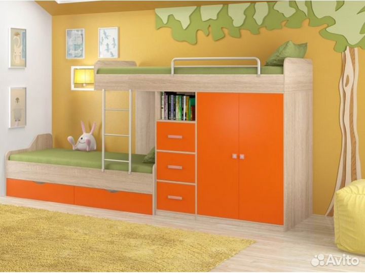 Кровать двухъярусная со шкафом