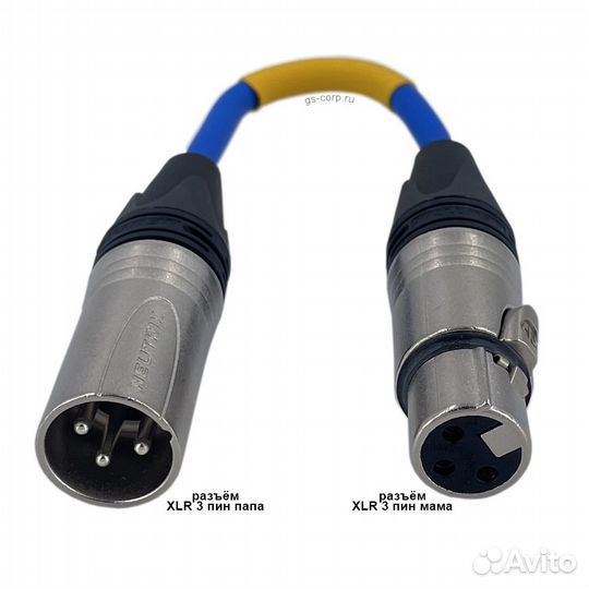 Новый XLR3F-XLR3M blue 0,2 метра GS-PRO балансный