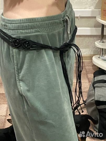 Ремень плетеный текстилильный с бусинами винтажный