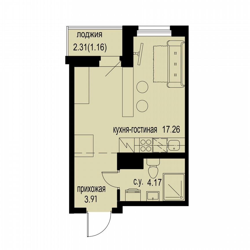 Квартира-студия, 26,5 м², 10/12 эт.