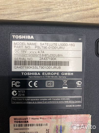 Ноутбук toshiba satellite l500d-16q