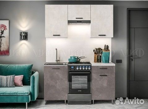 Кухонный гарнитур рио 1.5 м (бетон темный\светлый)