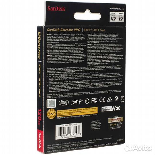 128Gb SanDisk Extreme Pro sdxc UHS-I U3 V30 170/90
