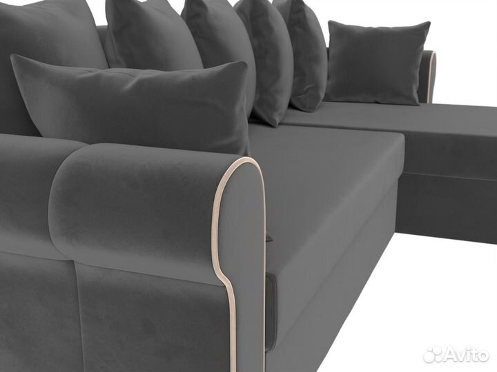 Диван угловой Рейн правый угол, велюр, серый