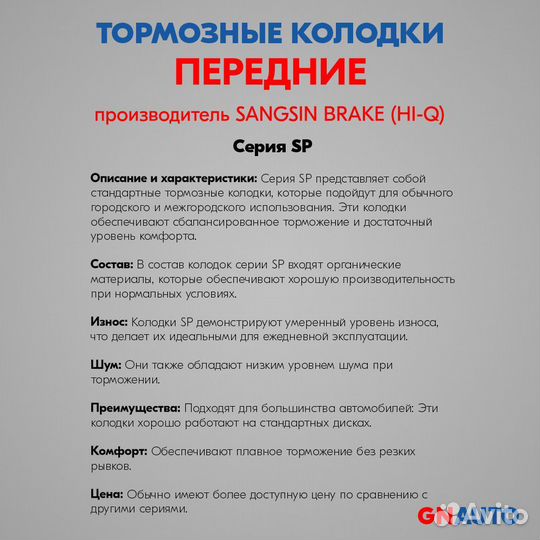 Тормозные колодки передние SP1872 Sangsin Brake