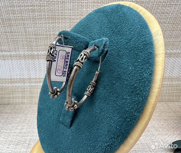 Симпатичные винтажные серьги колечки серебро 925