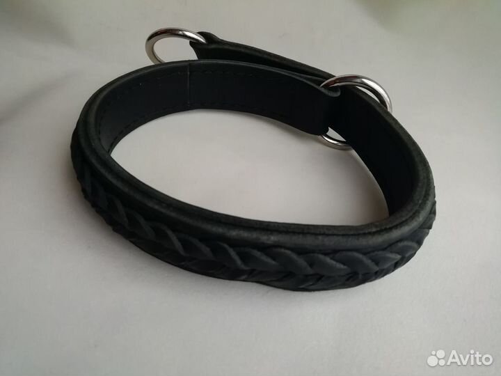 Ошейник-удавка кожаная двухслойная с косичкой 50см