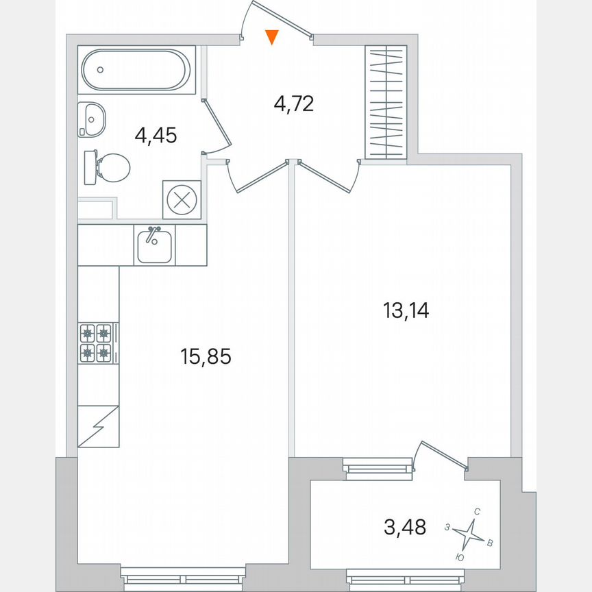 1-к. квартира, 39,9 м², 1/4 эт.