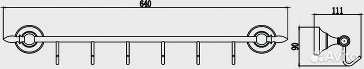 Планка с крючками (6 крючков) Savol 68b (S-06876B)