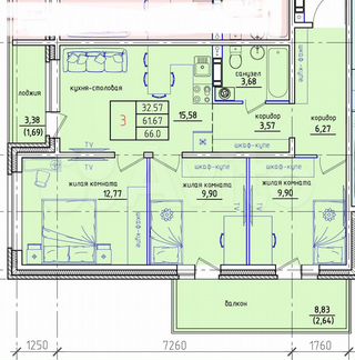 Аукцион: 3-к. квартира, 66 м², 1/4 эт.