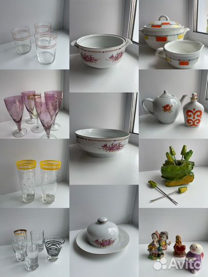 Посуда, стаканы, рюмки, супница, чайник и др
