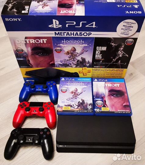 Sony Playstation 4 Slim 1tb / 3 геймпада / игры