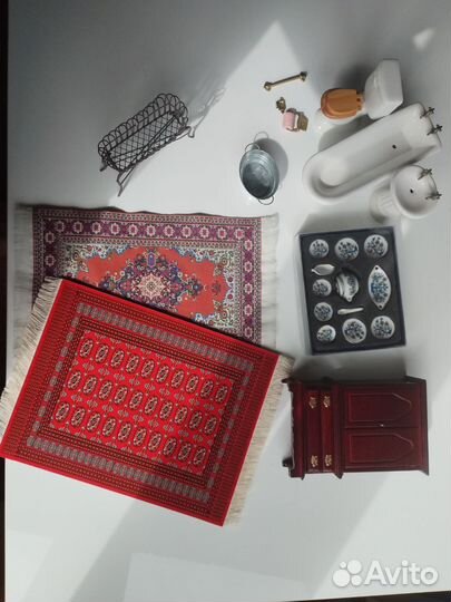 Кукольная мебель, туалет, ванна, раковина, ковры