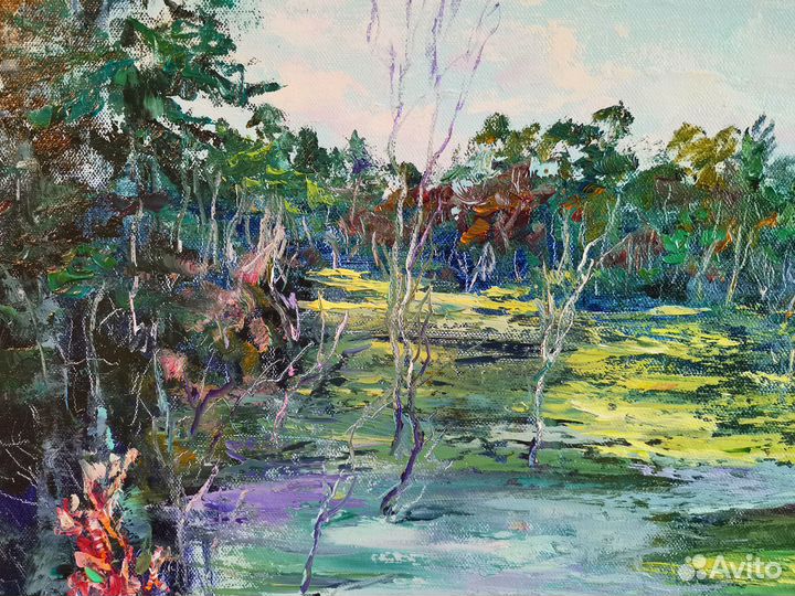 Пейзаж маслом картина пруд лес Художник Свинар Ок