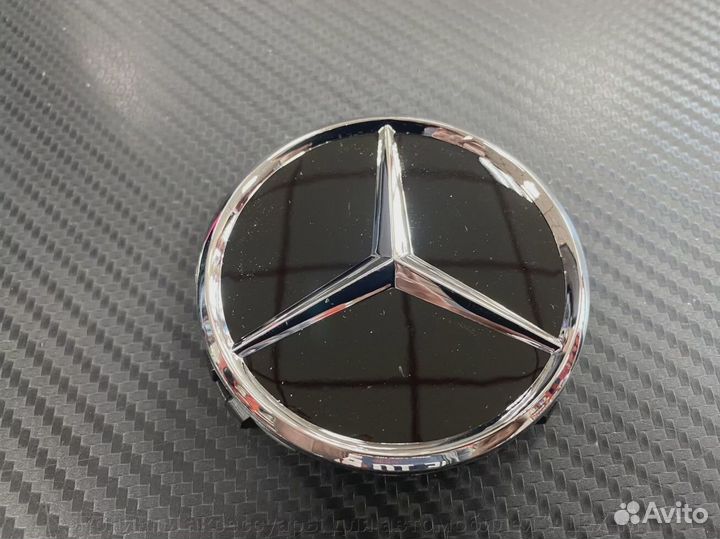 Колпачки дисков чёрные глянец 75 мм Mercedes