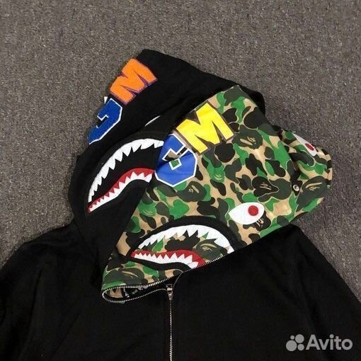 Худи Bape full Зип двойной капюшон зелен