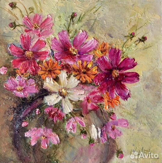 Картина маслом Космеи