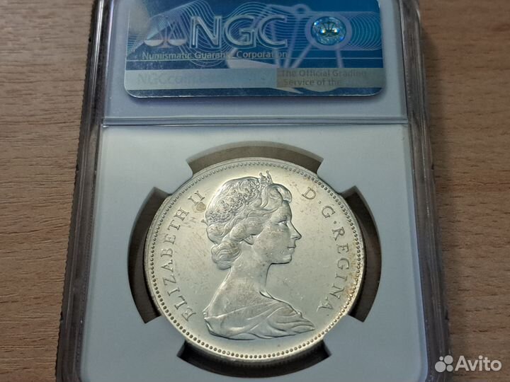 1 доллар Канада 1966 г., серебро, слаб NGC