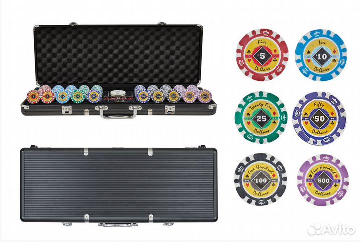 Наборы для покера Luxe качества 300,500,1000 Фишек
